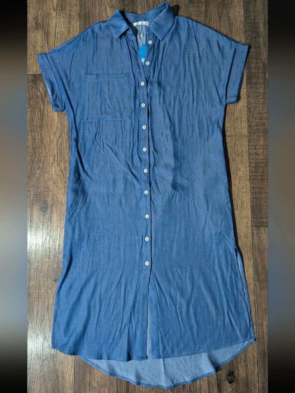 Cupshe Womens Blue Wash Denim Button Down Shirt Hi-Low Dress Sz Med NWT Classic